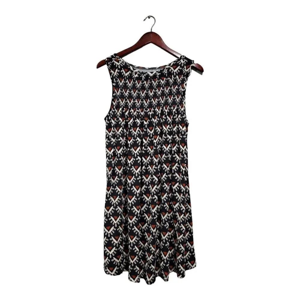 Loft Women's Brown Black Shift Dress Midi Sleeveless Casual Smocked Back Sz S - Picture 2 of 11